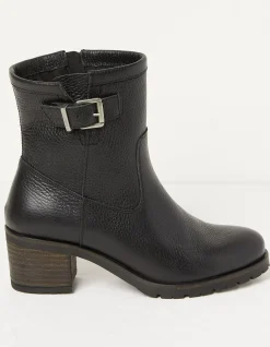 FatFace Hollie Mid Heel Leather Boots Black Clearance