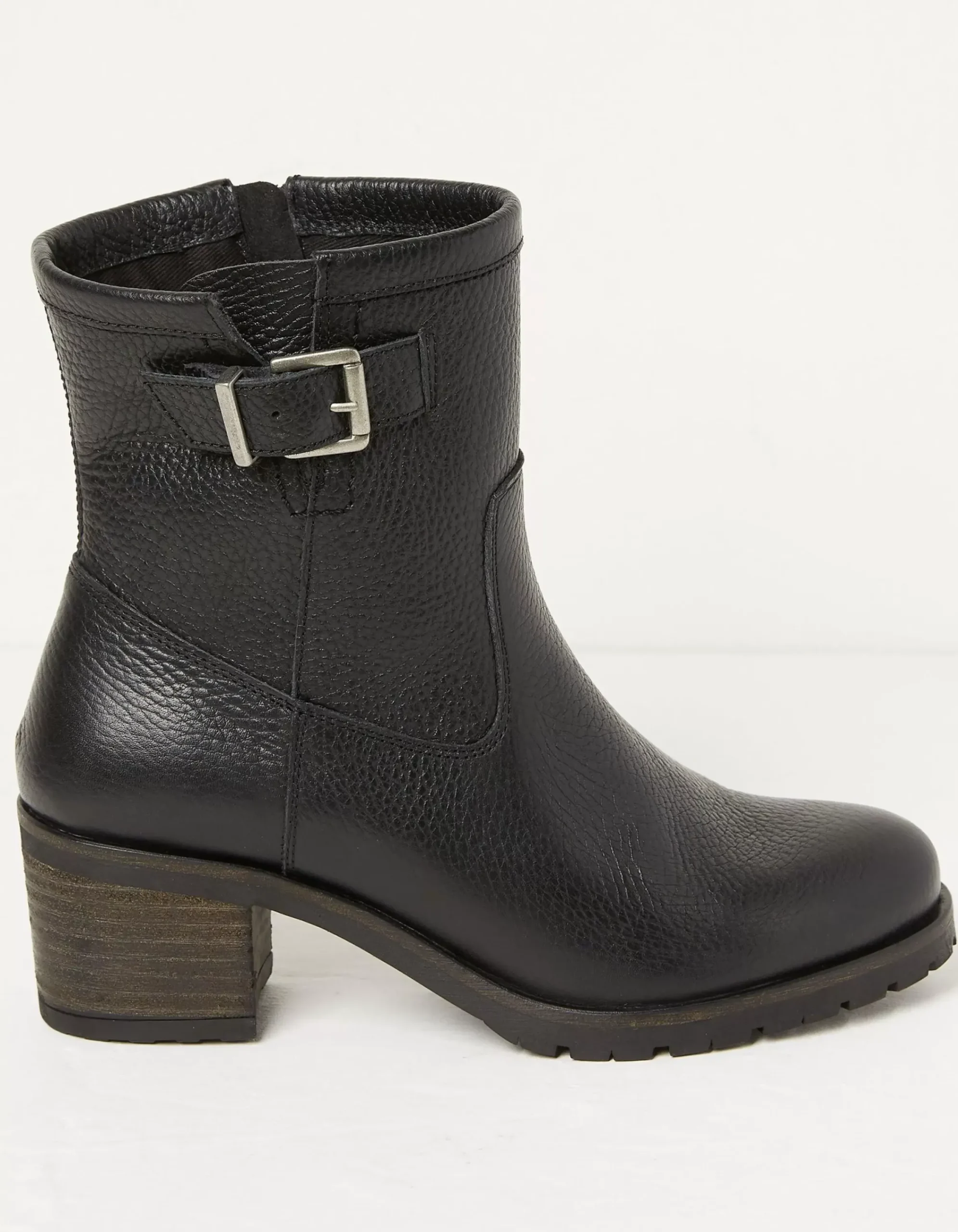 FatFace Hollie Mid Heel Leather Boots Black Clearance