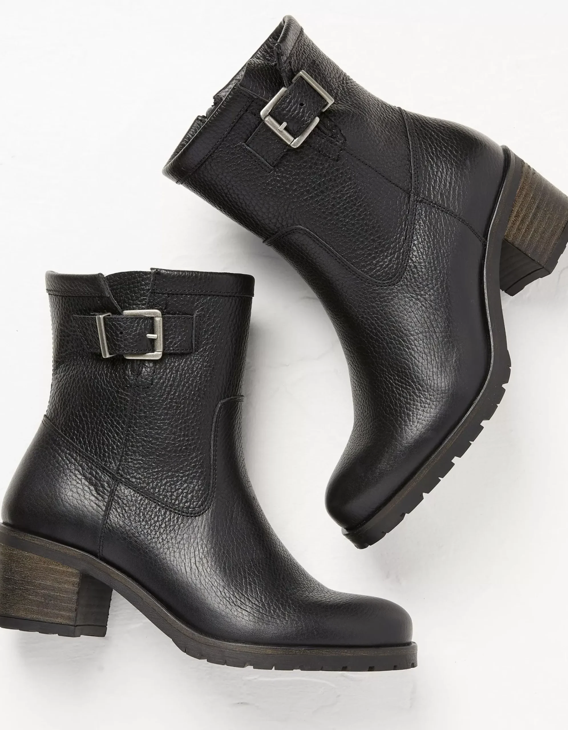 FatFace Hollie Mid Heel Leather Boots Black Clearance