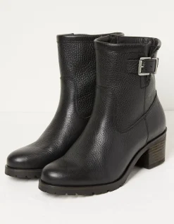 FatFace Hollie Mid Heel Leather Boots Black Clearance