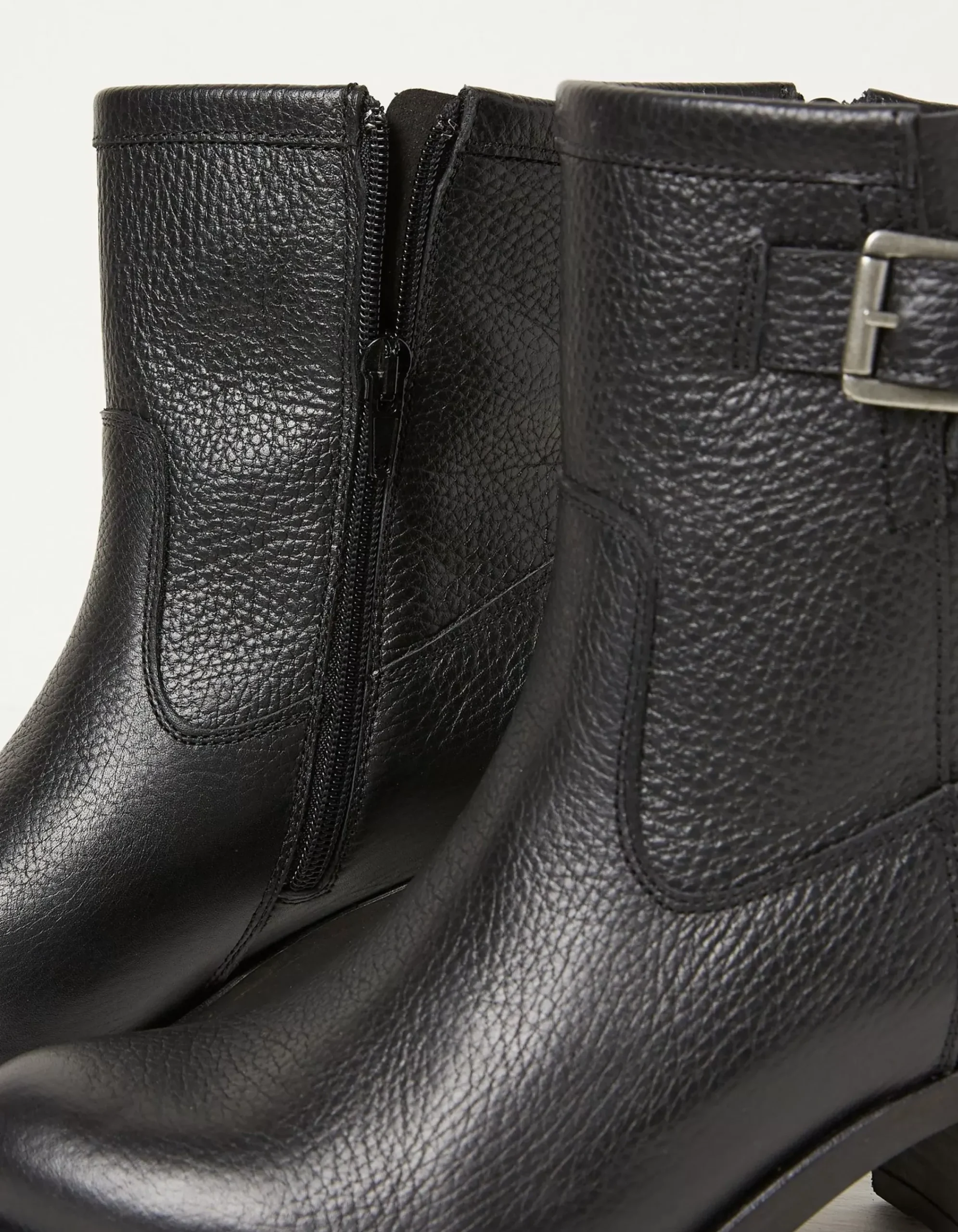 FatFace Hollie Mid Heel Leather Boots Black Clearance