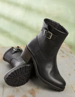 FatFace Hollie Mid Heel Leather Boots Black Clearance