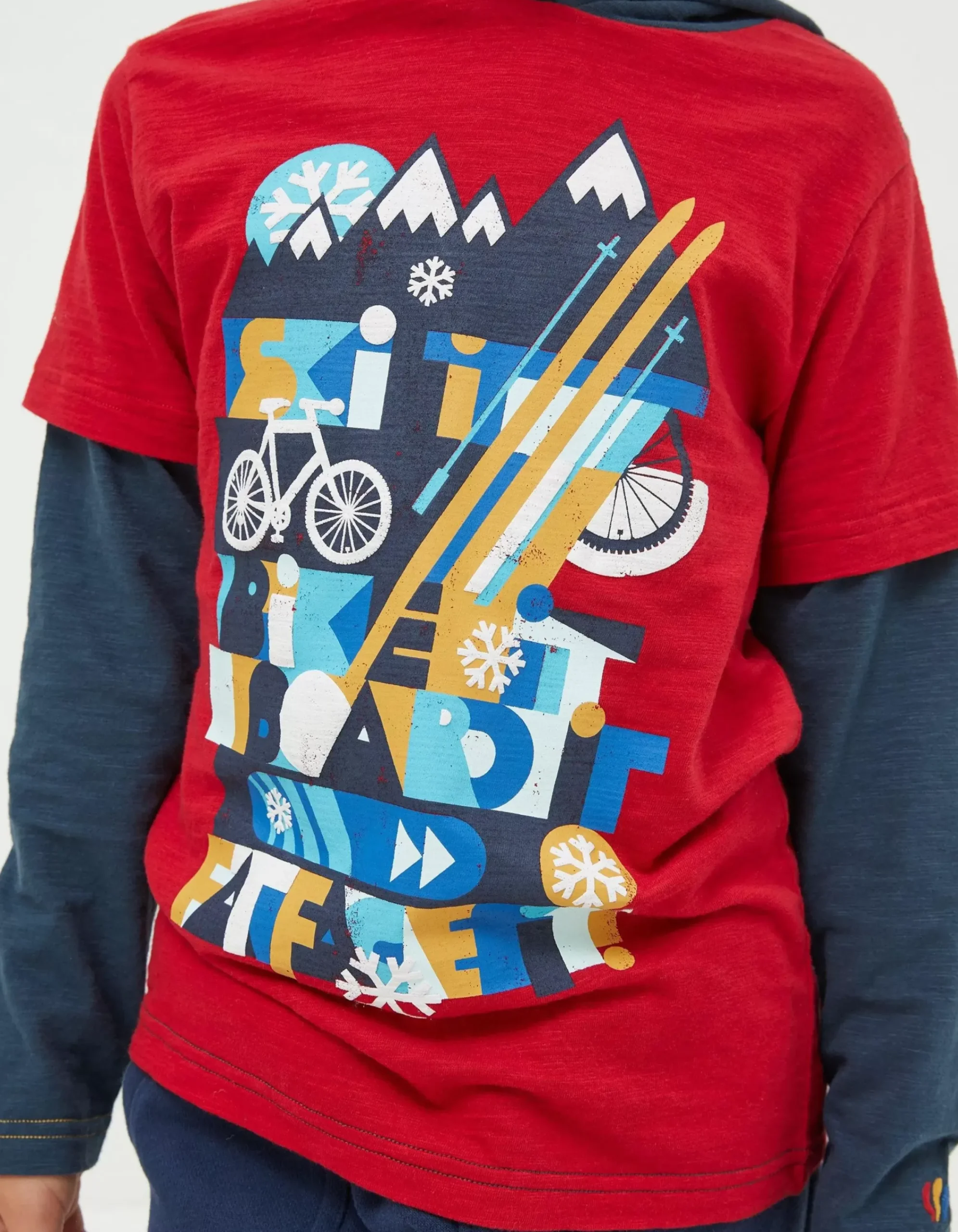 FatFace Hooded Ski Graphic T-Shirt Cherry Red Clearance