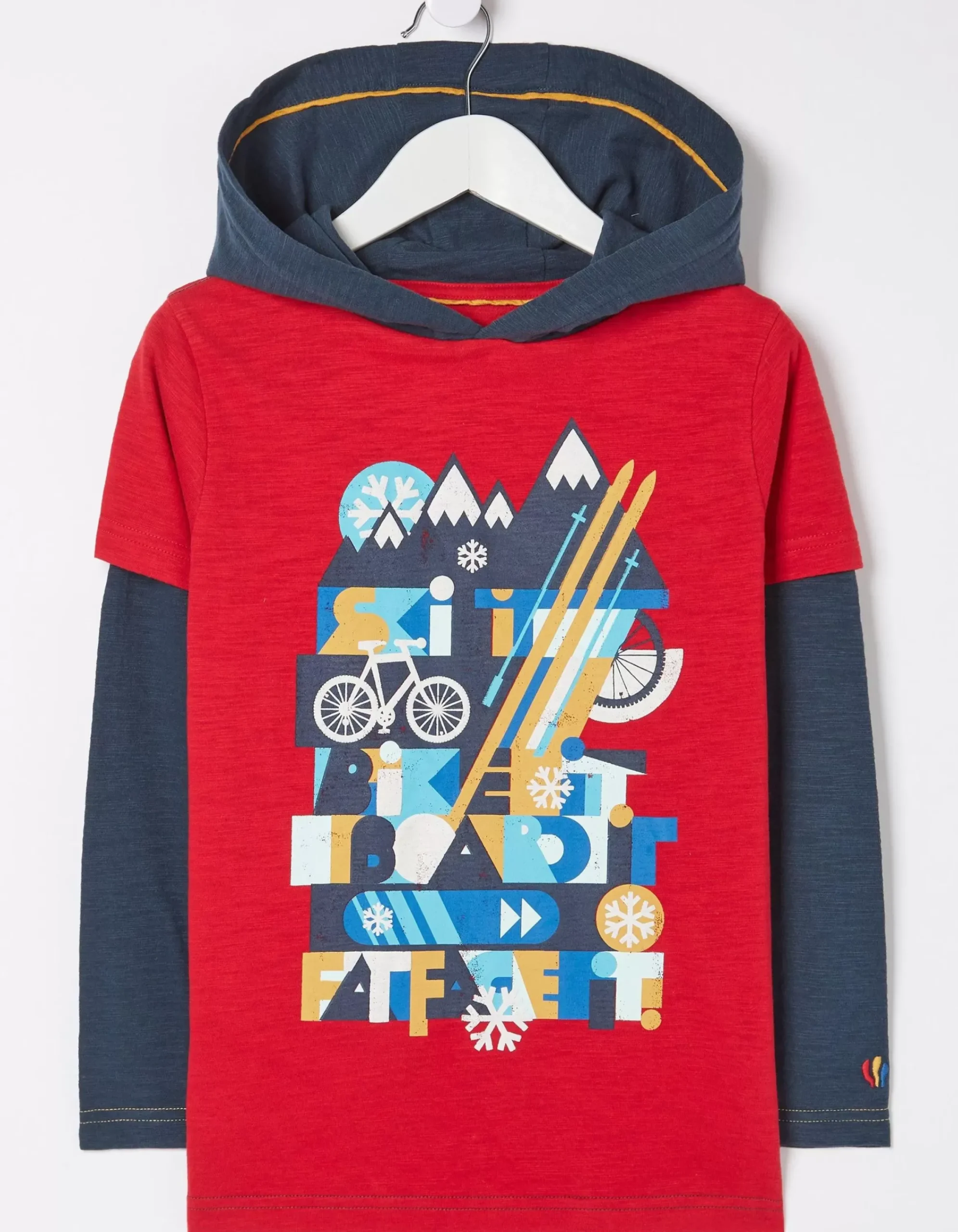 FatFace Hooded Ski Graphic T-Shirt Cherry Red Clearance