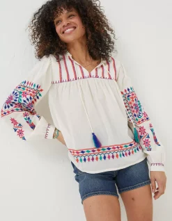 FatFace Ida Embroidered Blouse Ivory Discount