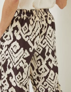 FatFace Isla Ikat Wide Leg Trouser Dark Brown