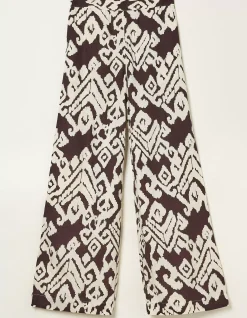 FatFace Isla Ikat Wide Leg Trouser Dark Brown