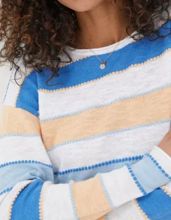 FatFace Isobella Cotton Linen Stripe Jumper Blue