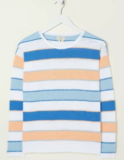 FatFace Isobella Cotton Linen Stripe Jumper Blue