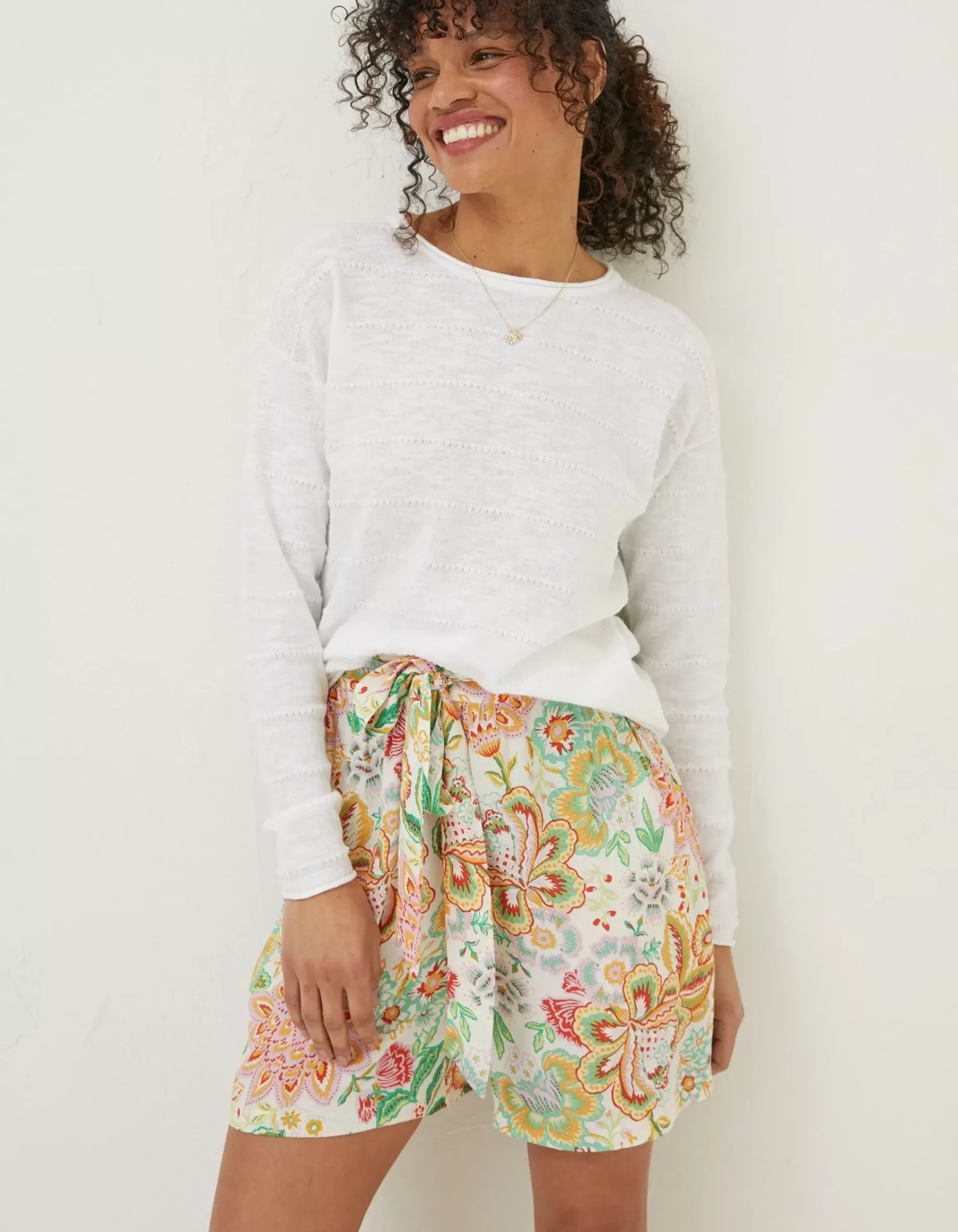 FatFace Isobella Linen Blend Button Back Jumper White Sale