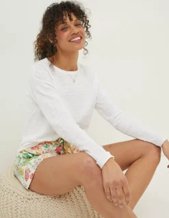 FatFace Isobella Linen Blend Button Back Jumper White Sale