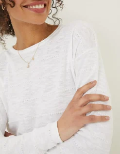 FatFace Isobella Linen Blend Button Back Jumper White Sale