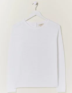 FatFace Isobella Linen Blend Button Back Jumper White Sale