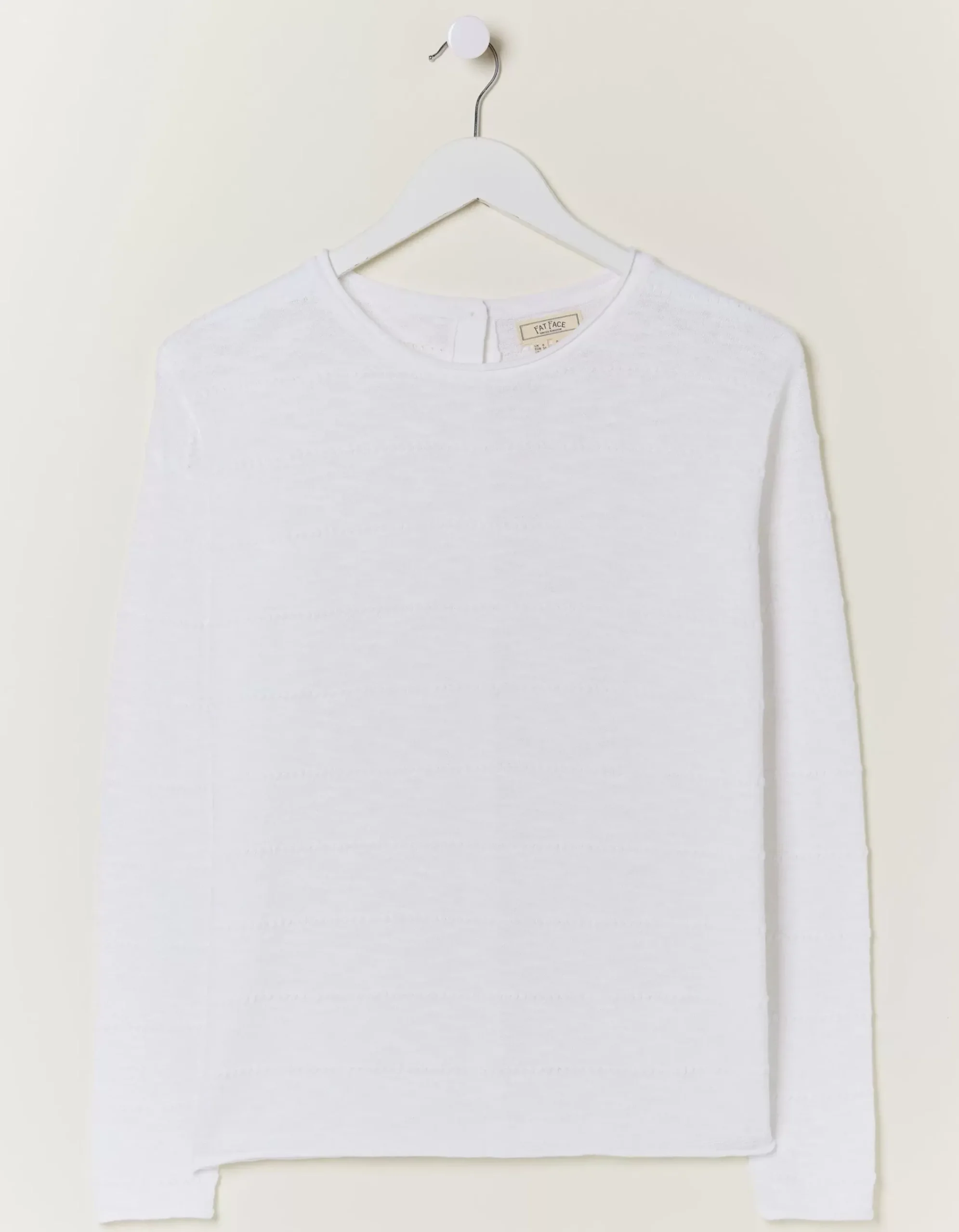 FatFace Isobella Linen Blend Button Back Jumper White Sale