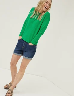 FatFace Isobella Linen Blend Button Back Jumper Green Hot