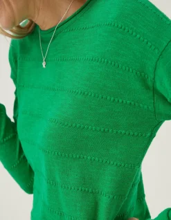 FatFace Isobella Linen Blend Button Back Jumper Green Hot