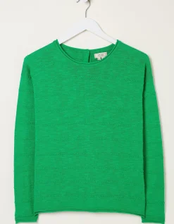 FatFace Isobella Linen Blend Button Back Jumper Green Hot