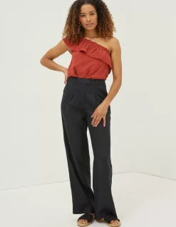 FatFace Ives Wide Leg Linen Trousers Black Clearance