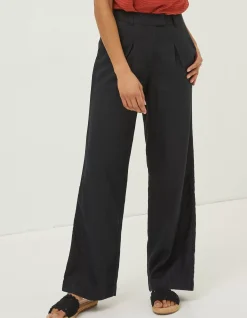 FatFace Ives Wide Leg Linen Trousers Black Clearance