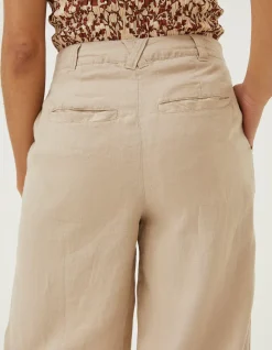 FatFace Ives Wide Leg Linen Trousers Natural Outlet