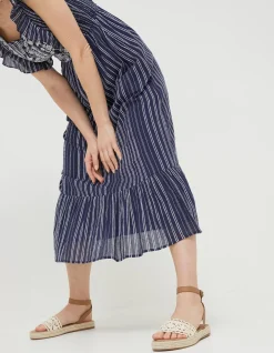 FatFace Izzi Stripe Embroidered Midi Dress Navy