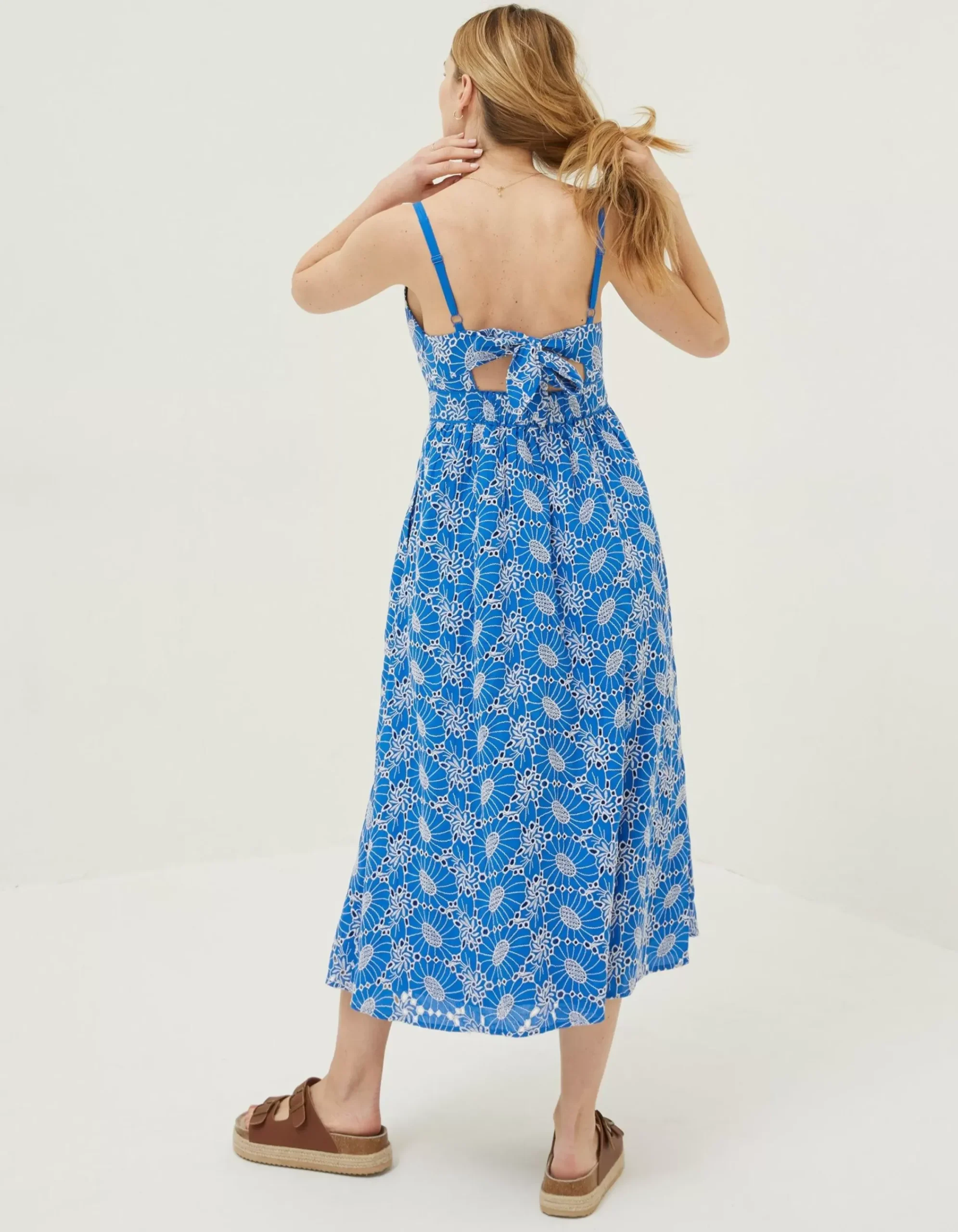 FatFace Jayden Broderie Midi Dress Cobalt Blue Sale