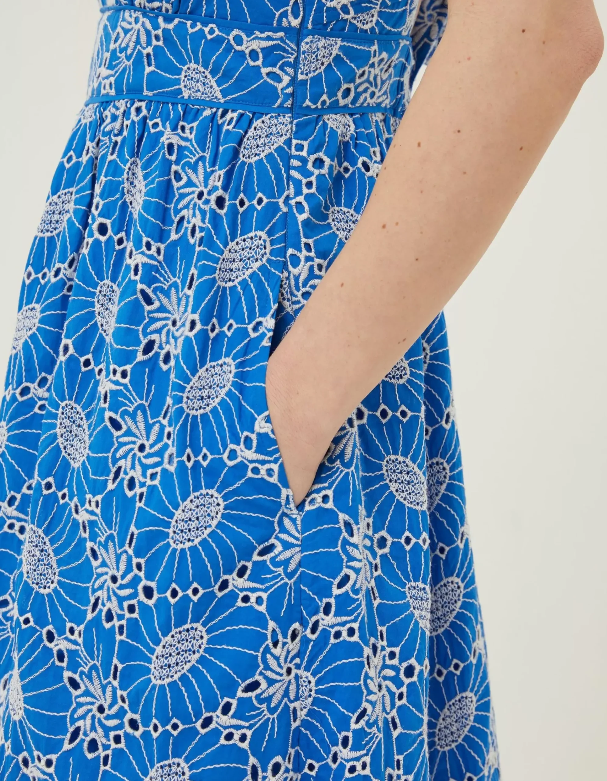 FatFace Jayden Broderie Midi Dress Cobalt Blue Sale
