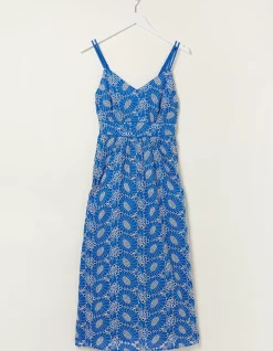 FatFace Jayden Broderie Midi Dress Cobalt Blue Sale