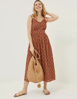 FatFace Jayden Woodblock Midi Dress Tan Discount