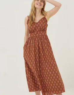 FatFace Jayden Woodblock Midi Dress Tan Discount