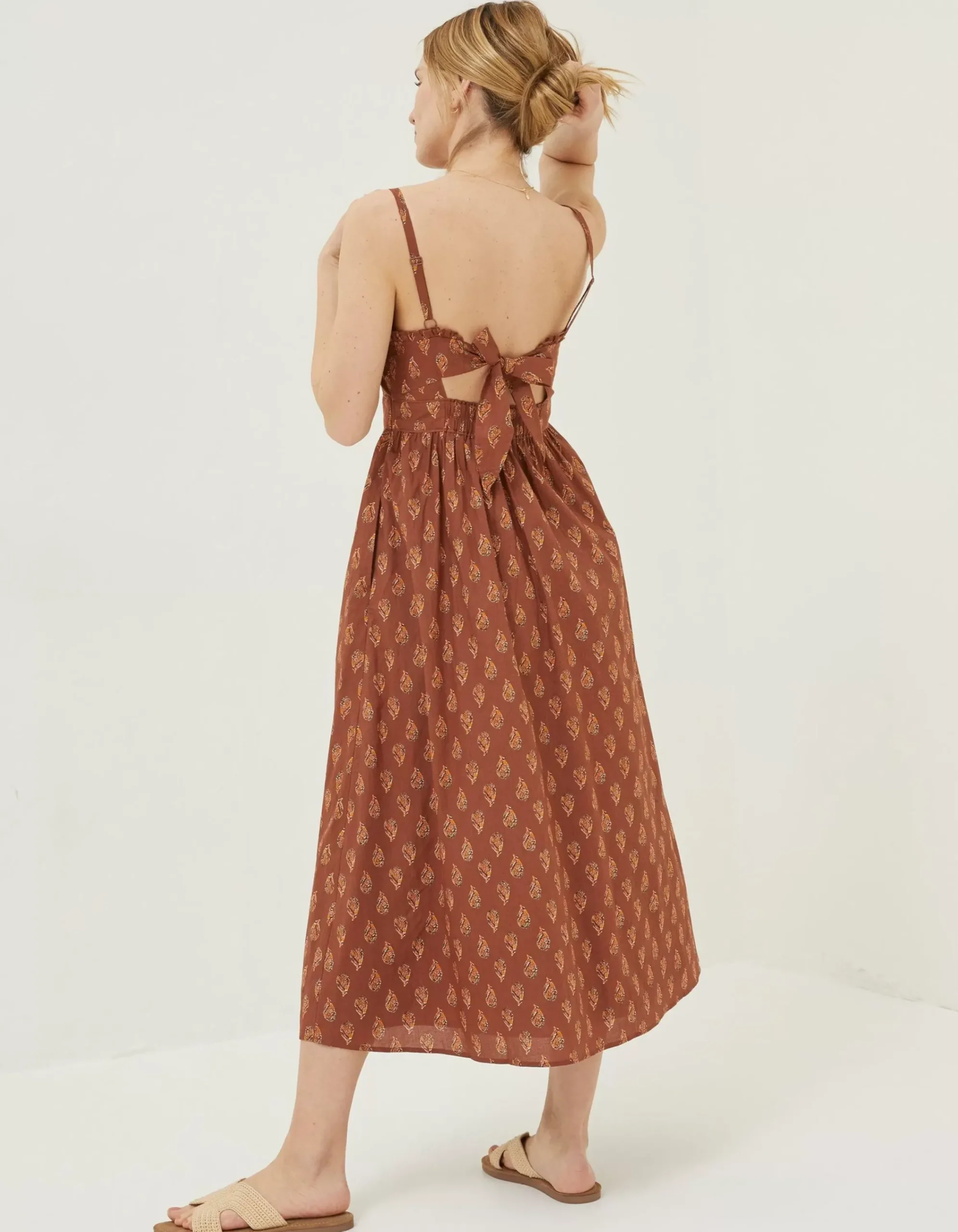 FatFace Jayden Woodblock Midi Dress Tan Discount