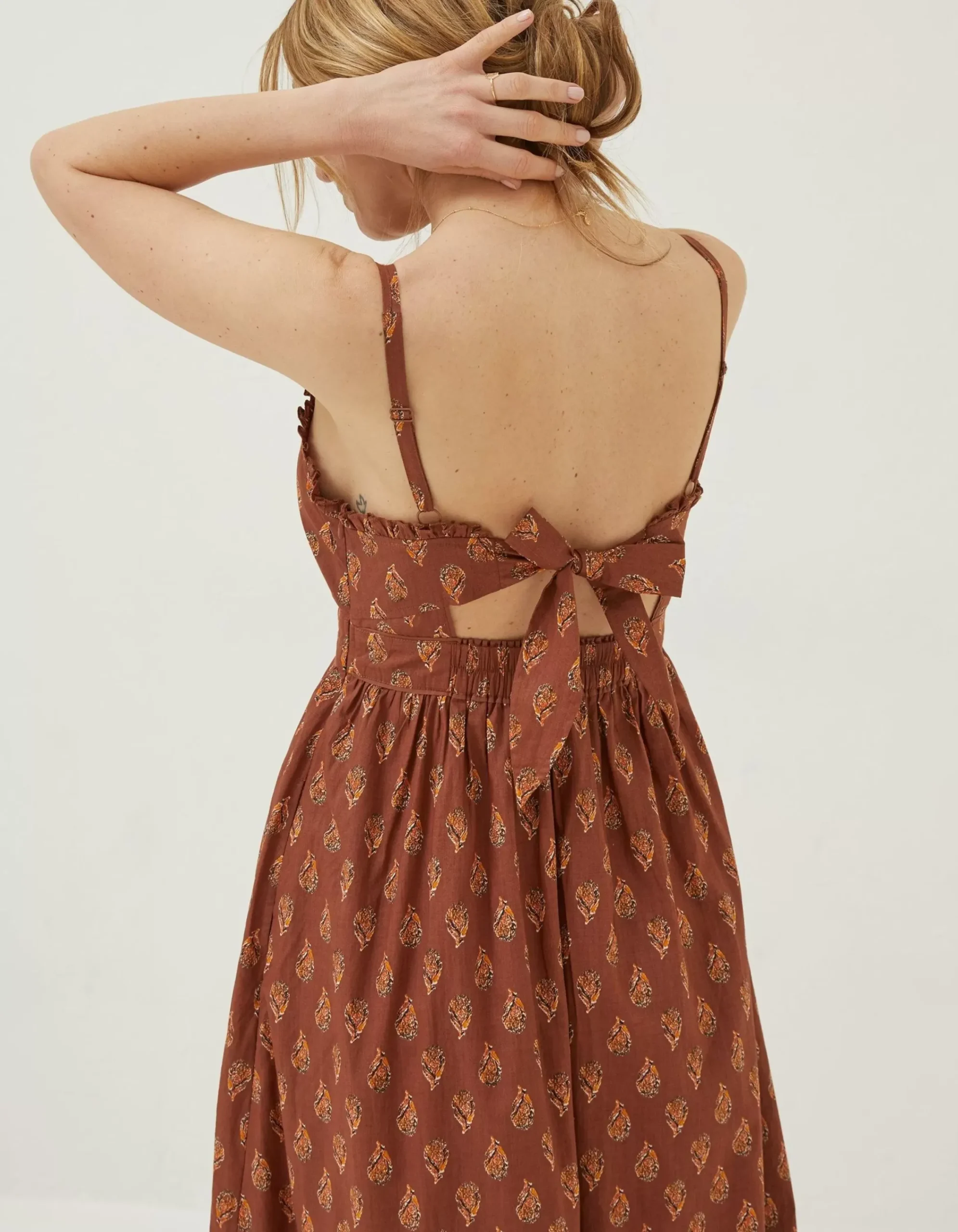 FatFace Jayden Woodblock Midi Dress Tan Discount