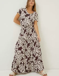 FatFace Jayla Bold Ikat Maxi Skirt Dark Brown Clearance