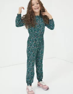 FatFace Jess Evergreen Floral Jumpsuit Teal Green Clearance