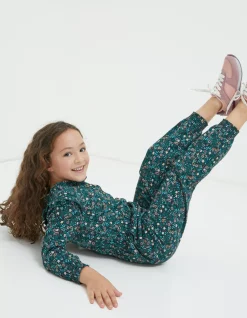 FatFace Jess Evergreen Floral Jumpsuit Teal Green Clearance