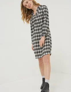 FatFace Jessie Check Smock Dress Ivory Sale
