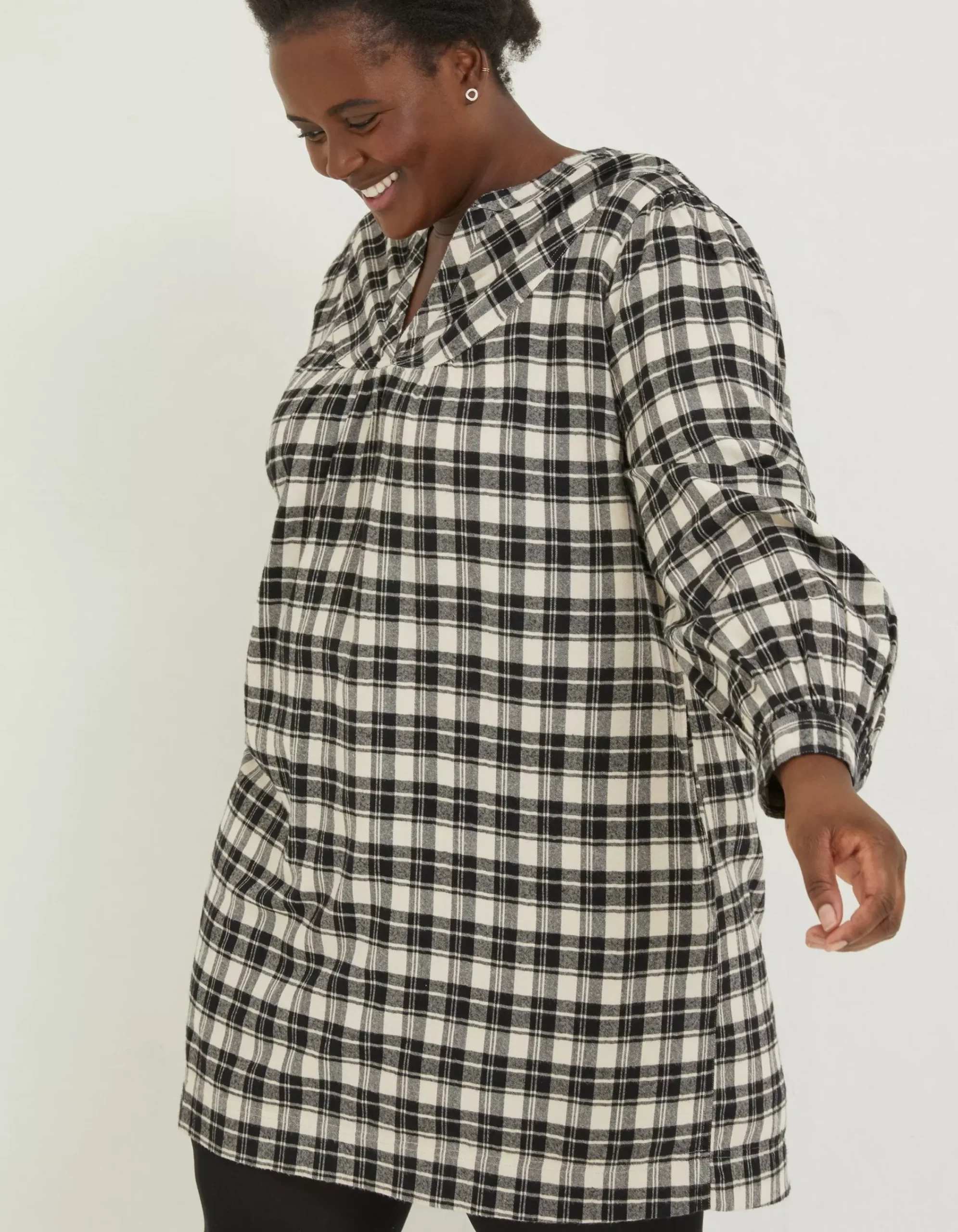 FatFace Jessie Check Smock Dress Ivory Sale