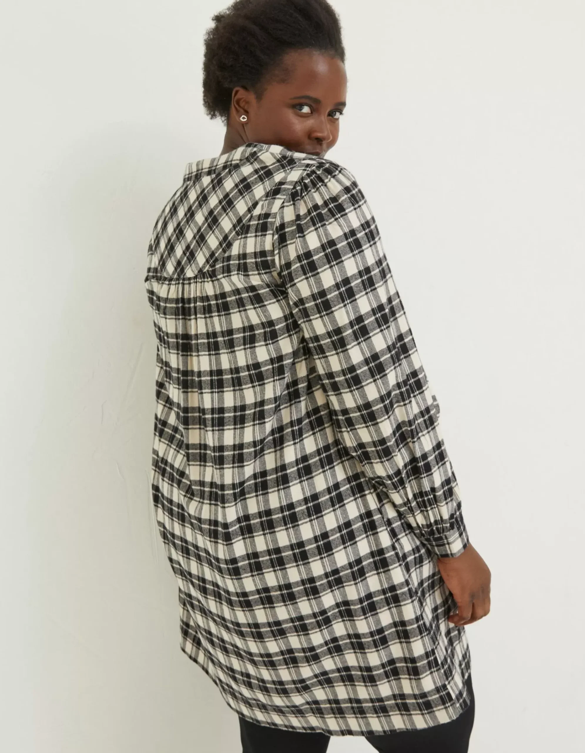 FatFace Jessie Check Smock Dress Ivory Sale