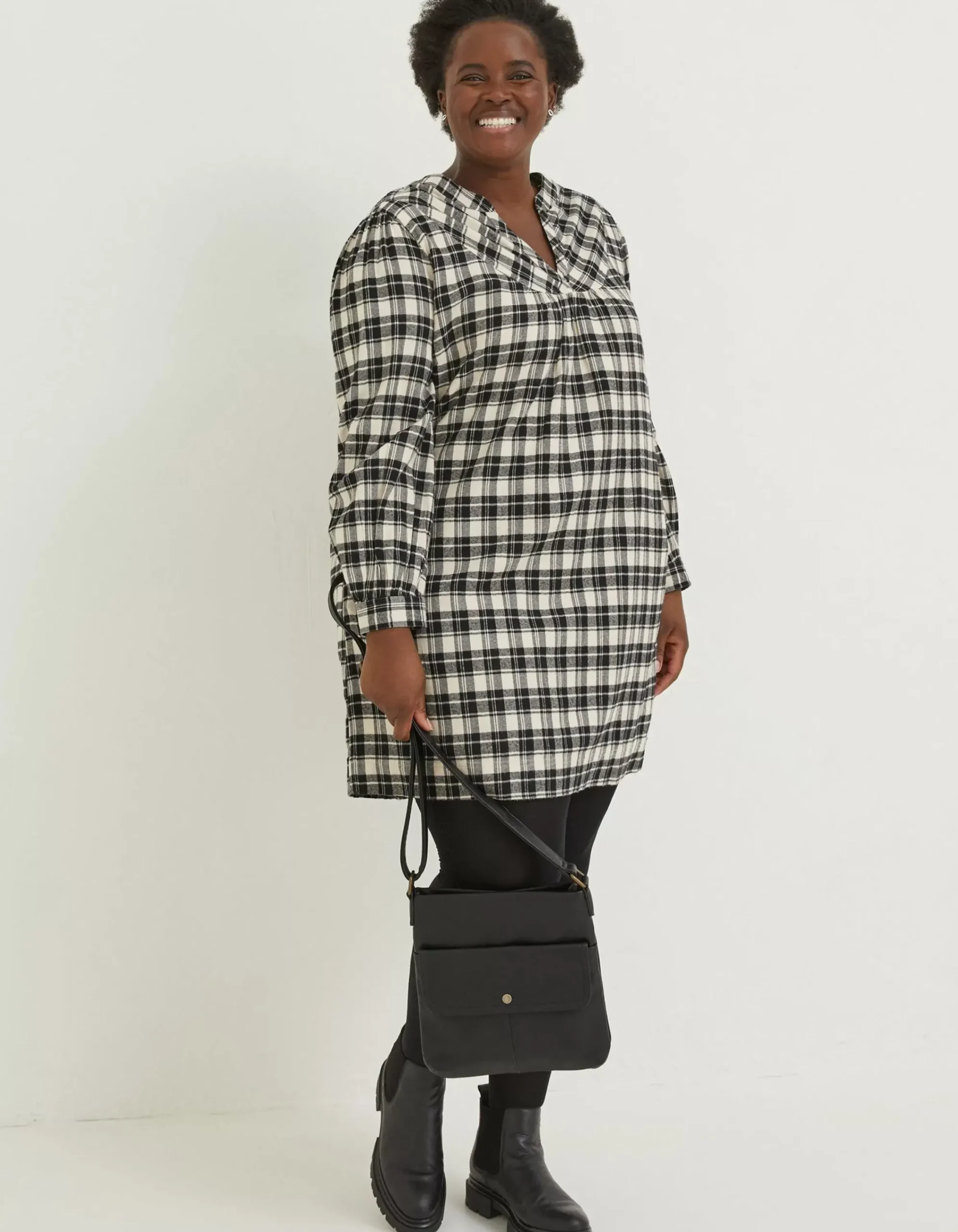 FatFace Jessie Check Smock Dress Ivory Sale