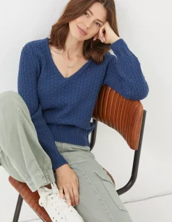 FatFace Josie V Neck Jumper Navy Online