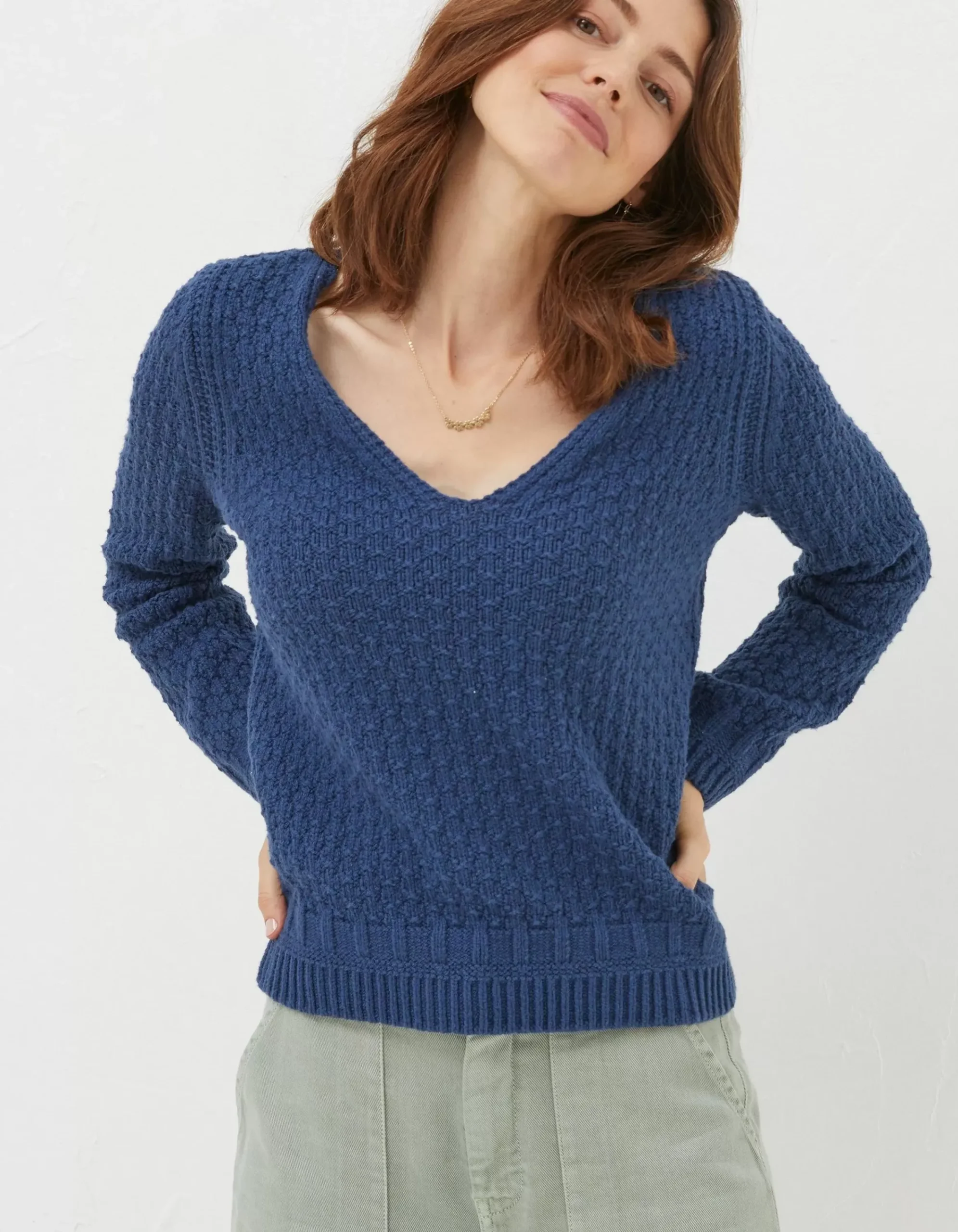 FatFace Josie V Neck Jumper Navy Online