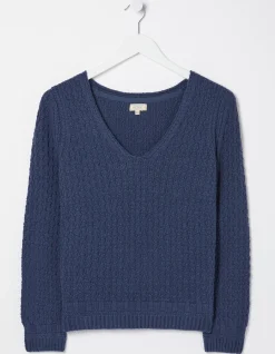 FatFace Josie V Neck Jumper Navy Online