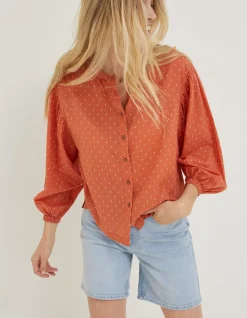 FatFace Jude Jacquard Blouse Rust Brown Clearance