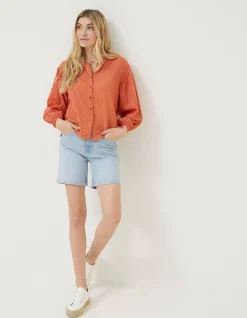 FatFace Jude Jacquard Blouse Rust Brown Clearance