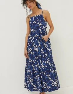 FatFace Julien Geo Batik Midi Dress Navy