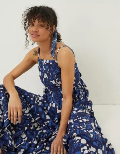 FatFace Julien Geo Batik Midi Dress Navy