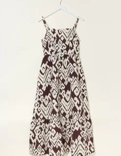 FatFace Julien Ikat Linen Midi Dress Dark Brown Discount