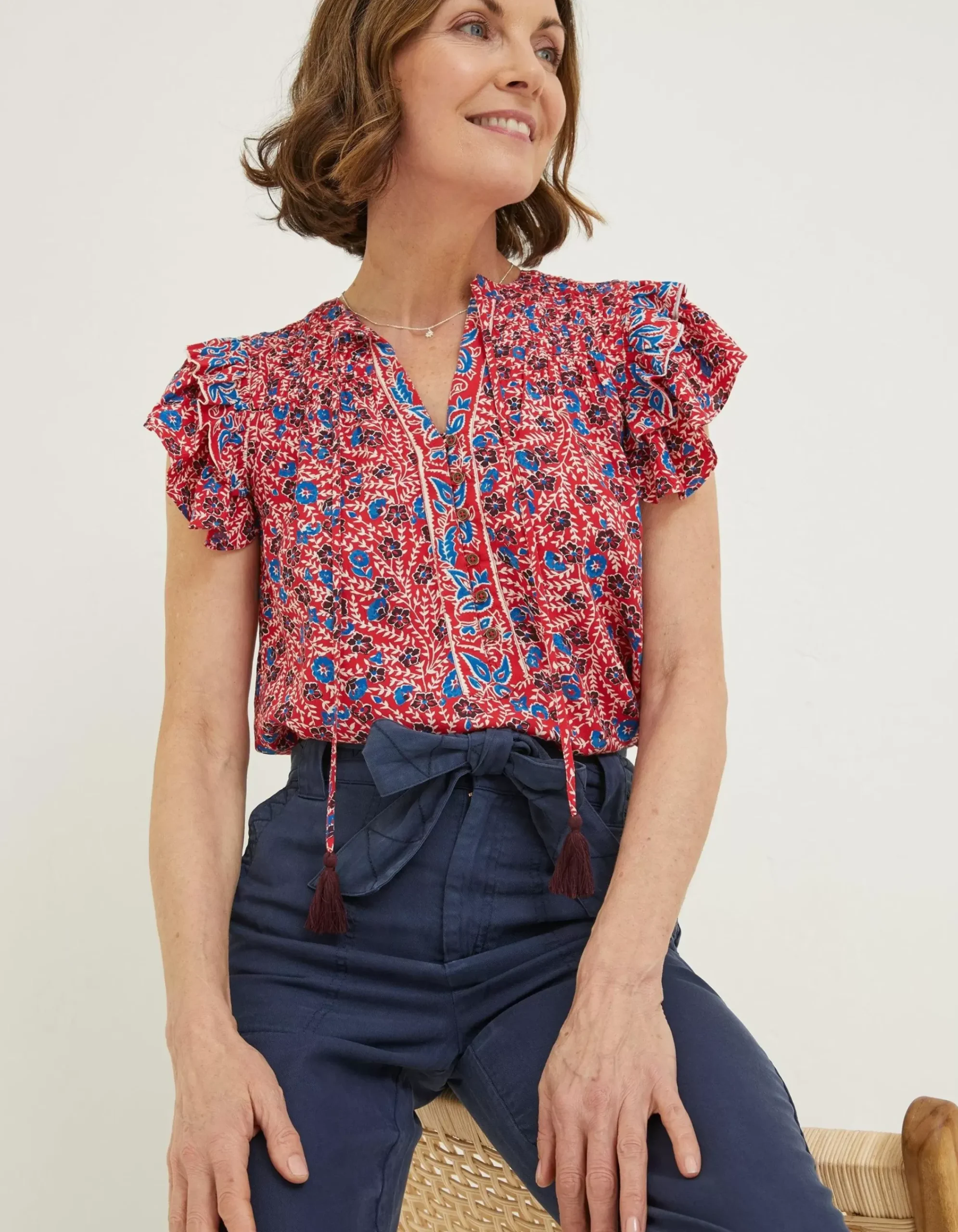 FatFace Kai Meadow Blouse Tomato Red Discount