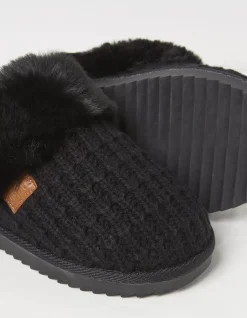 FatFace Kaia Knitted Mule Slippers Black Discount