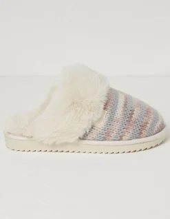 FatFace Kaia Knitted Mule Slippers Ivory Outlet